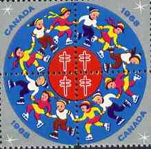 Cinderella - Canada 1968 Christmas TB Seals, fine unmounted mint se-tenant block of 4 , stamps on cinderellas, stamps on cinderella, stamps on tb, stamps on christmas, stamps on diseases