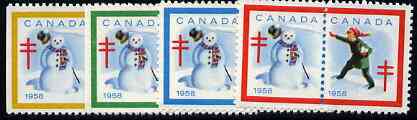Cinderella - Canada 1958 Christmas TB Seals, fine unmounted mint set of 8 (4 se-tenant pairs), stamps on cinderellas, stamps on cinderella, stamps on tb, stamps on christmas, stamps on diseases