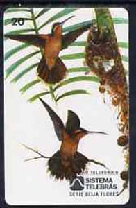 Telephone Card - Brazil 20 units phone card showing Bird (Balance Rabo Canela) and nest with young, stamps on birds