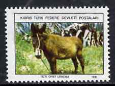 Cyprus - Turkish Cypriot Posts 1981 undenominated pictorial essay (depicting a Donkey) designed by H Ulucam and printed by Tezel Offset on unwatermarked gummed paper, rare, stamps on donkeys    animals
