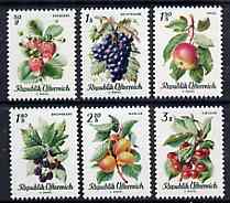 Austria 1966 Fruits complete set of 6 unmounted mint, SG 1485-90, stamps on fruits    strawberries      apricots    blackberries     cherries     apples     grapes