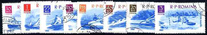 Rumania 1962 Boating & Sailing perf set of 8 cto used, SG 2918-25, Mi 2056-64, stamps on ships, stamps on sport, stamps on yachts, stamps on sailing