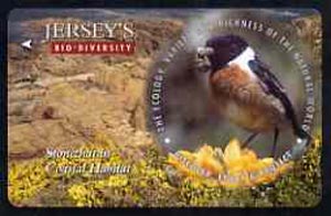 Telephone Card - Jersey £2 phone card showing Stonechat (Bio Diversity), stamps on birds, stamps on stonechat