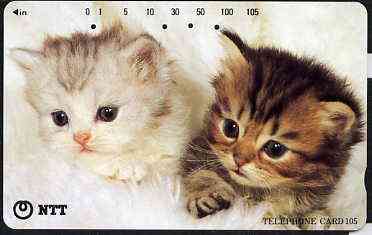 Telephone Card - Japan 105 units phone card showing two Kittens (card dated 1.12.1995), stamps on cats    