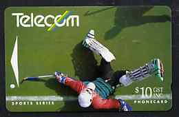 Telephone Card - New Zealand $10 phone card showing Field Hockey Player (Sports Series), stamps on sport    field hockey