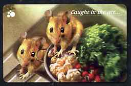Telephone Card - Singapore $10 phone card showing 2 Mice (Caught in the act), stamps on animals       mouse
