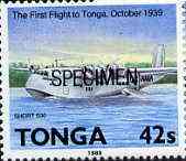 Tonga 1989 Short S-30 G Class Flying Boat 42s from Aviation in Tonga set opt'd SPECIMEN unmounted mint, as SG 1055, stamps on aviation, stamps on flying boats
