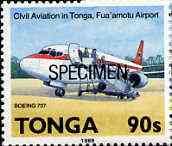 Tonga 1989 Boeing 737 90s from Aviation in Tonga set opt'd SPECIMEN, as SG 1057 unmounted mint, stamps on aviation, stamps on boeing, stamps on  737 , stamps on 