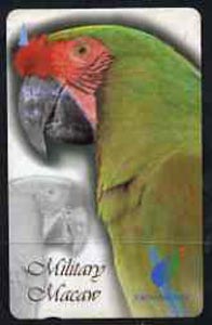 Telephone Card - Singapore $10 phone card showing Military Macaw, stamps on birds    parrots