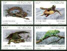Senegal 1991 Reptiles set of 4 unmounted mint, Mi 1116-19, SG 1089-92*, stamps on animals, stamps on reptiles, stamps on snakes, stamps on turtles, stamps on crocodiles, stamps on chameleons, stamps on snake, stamps on snakes, stamps on 