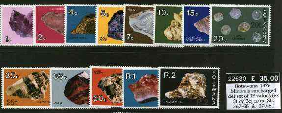 Botswana 1976 Minerals surcharged definitive set of 13 values (ex 3t on 3c) unmounted mint, SG 367-68 & 370-80, stamps on minerals