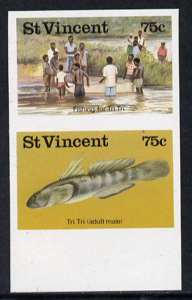St Vincent 1986 Freshwater Fishing (Tri Tri) 75c unmounted mint imperf se-tenant pair (as SG 1045a), stamps on fish, stamps on fishing, stamps on marine life