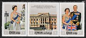Ajman 1972 Silver Wedding se-tenant strip of 3 unmounted mint, stamps on royalty, stamps on silver wedding