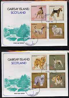 Gairsay 1984 Rotary -Dogs perf set of 8 values on two covers with first day cancels, stamps on animals    dogs    rotary    chow    dane    greyhound   airedale    old-english    collie   afghan    samoyed