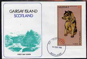 Gairsay 1984 Rotary -Dogs (Huskie) imperf deluxe sheet (\A32 value) on cover with first day cancel, stamps on animals    dogs    huskie