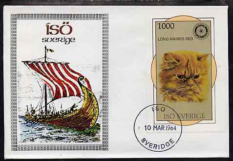 Iso - Sweden 1984 Rotary - Domestic Cats (Long Haired Red) imperf deluxe sheet (1000 value) on cover with first day cancel, stamps on cats  rotary, stamps on  iso , stamps on 