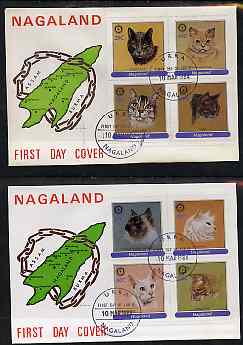 Nagaland 1984 Rotary - Domestic Cats perf set of 8 values on two covers with first day cancels, stamps on animals  cats  rotary