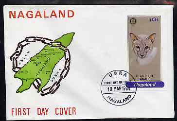 Nagaland 1984 Rotary (Lilac Point Siamese Cat) 1ch imperf souvenir sheet on cover with first day cancel, stamps on animals  cats  rotary