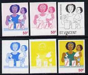 St Vincent 1987 Child Health 50c (as SG 1050) set of 6 progressive proofs comprising the 4 individual colours plus 2 and 3-colour composites unmounted mint, stamps on children   medical