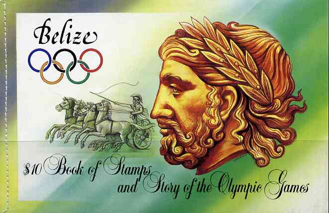Belize 1984 Olympic Games Los Angeles $10 booklet complete, SG SB5, stamps on olympics, stamps on sport, stamps on marathon, stamps on running, stamps on shot, stamps on ancient greece