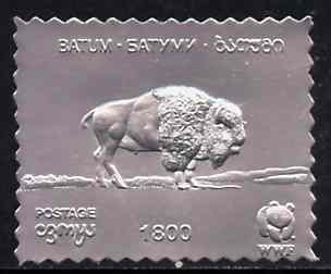 Batum 1994 Bison 1800 value in silver foil from WWF set of 4 unmounted mint, stamps on bison     bovine, stamps on wwf, stamps on  wwf , stamps on 