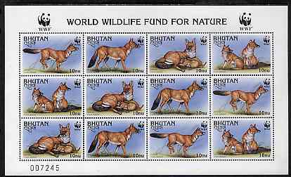 Bhutan 1997 WWF Endangered Animals (Dhole) unmounted mint sheetlet containing 12 values (3 sets), stamps on wwf      animals    dhole, stamps on  wwf , stamps on 
