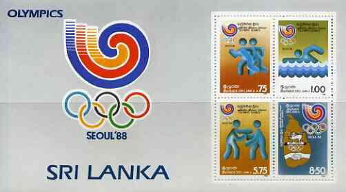 Sri Lanka 1988 Seoul Olympic Games perf m/sheet unmounted mint, SG MS 1037, stamps on , stamps on  stamps on olympics, stamps on  stamps on athletics, stamps on  stamps on swimming, stamps on  stamps on boxing, stamps on  stamps on maps