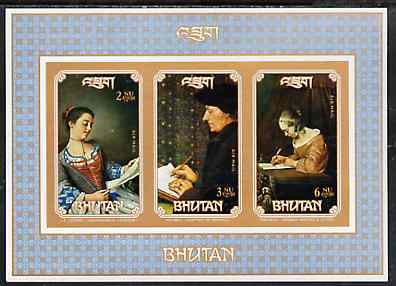 Bhutan 1993 Paintings (People Writing) unmounted mint imperf m/sheet, as SG MS 1015, stamps on arts       writing