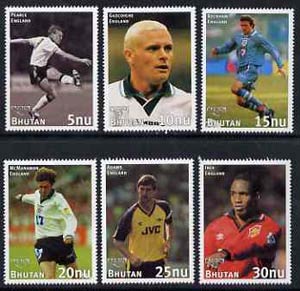 Bhutan 1998 English Football Players unmounted mint set of 6, stamps on football, stamps on sport