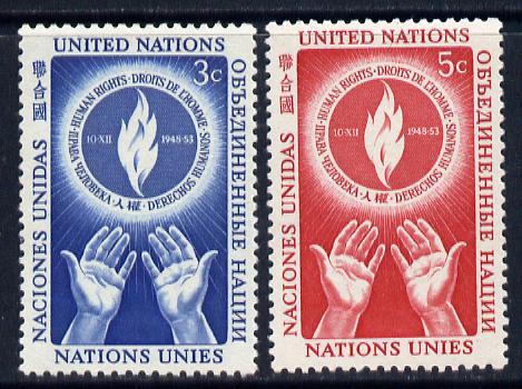 United Nations (NY) 1953 Human Rights set of 2 unmounted mint (SG 21-22), stamps on human-rights   united-nations
