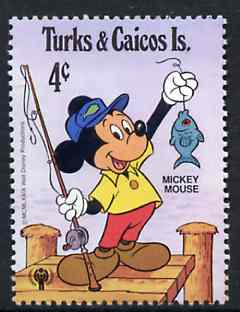 Turks & Caicos Islands 1979 Mickey Mouse Fishing 4c from Walt Disney IYC set, SG 580 unmounted mint, stamps on , stamps on  stamps on angling