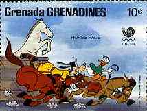 Grenada - Grenadines 1988 Goofy & Donald Duck in Horse Race 10c from Walt Disney Olympic Games set, SG 938 unmounted mint, stamps on horse racing, stamps on horses