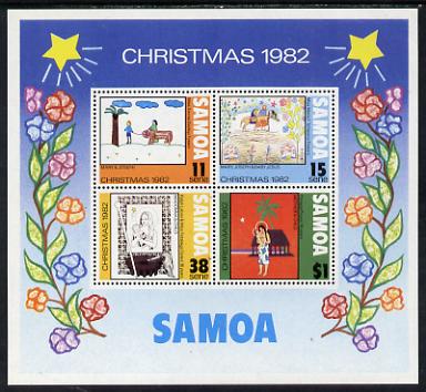 Samoa 1982 Christmas (Paintings) m/sheet unmounted mint, SG MS 633, stamps on arts, stamps on christmas, stamps on donkeys, stamps on bethlehem