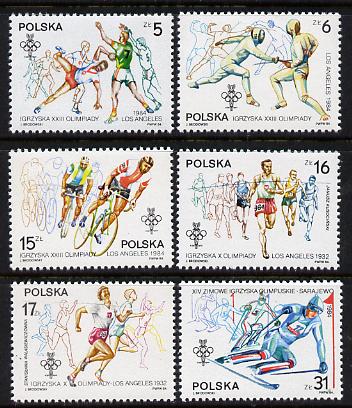 Poland 1984 Olympic Games set of 6 (SG 2928-33) unmounted mint, stamps on sport     handball    fencing     bicycles      running     skiing    olympics