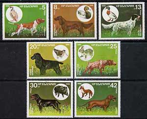 Bulgaria 1985 Hunting Dogs complete set of 7 unmounted mint, SG 3306-12, Mi 3429-35*, stamps on dogs    hunting    pointer     game     partridge    setter    duck     spaniel     rabbit   bloodhounf    boar      swine     dachshund      fox, stamps on  fox , stamps on foxes, stamps on 