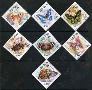 Vietnam 1991 Phila Nippon 91 Stamp Exhibition (Butterflies & Moths) complete perf diamond shaped set of 7 fine cto used, SG 1628-34*, stamps on butterflies