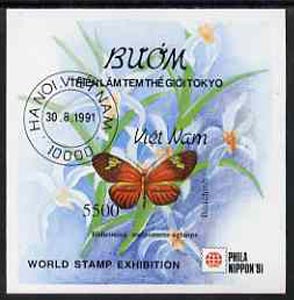 Vietnam 1991 Phila Nippon 91 Stamp Exhibition (Butterflies & Moths) imperf m/sheet fine cto used (from limited printing) as SG MS 1635, stamps on butterflies
