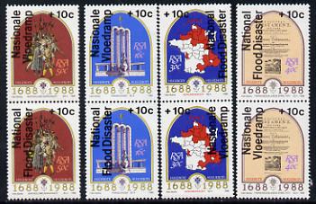 South Africa 1988 National Flood Relief overprint on Huguenots set of 4 se-tenant pairs unmounted mint, SG 641-48, stamps on environment, stamps on disasters, stamps on religion, stamps on weather, stamps on flood