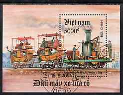 Vietnam 1991 Early Locomotives perf m/sheet fine cto used, SG MS 1585, stamps on railways