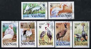 Vietnam 1991 WWF - Cranes complete imperf set of 7 fine cto used (from limited printing) as SG 1557-63*, stamps on wwf, stamps on birds, stamps on cranes, stamps on  wwf , stamps on 