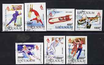 Vietnam 1991 Albertville Winter Olympic Games complete imperf set of 7 fine cto used (from limited printing) as SG 1607-13*, stamps on olympics      skating     skiing    bobsled     biathlon     shooting