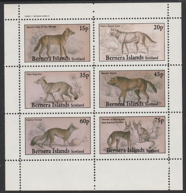 Bernera 1982 Wild Dogs (Aguara, Dog-Fox, etc) perf set of 6 values (15p to 75p) unmounted mint, stamps on animals   fox    dogs, stamps on  fox , stamps on foxes, stamps on 