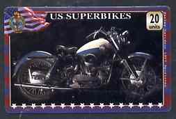 Telephone Card - US Superbikes 20 units phone card showing Harley-Davidson 1957 Sportster, stamps on motorbikes