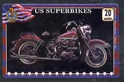 Telephone Card - US Superbikes 20 units phone card showing Harley-Davidson 1963 FL, stamps on motorbikes