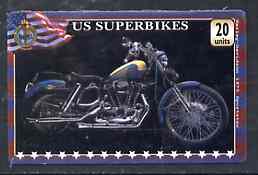 Telephone Card - US Superbikes 20 units phone card showing Harley-Davidson 1973 Sportster, stamps on motorbikes