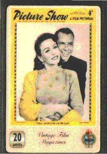 Telephone Card - Picture Show 20 units phone card showing Frank Sinatra & Jeanne Crain in a Scene from The Joker Is Wild, stamps on , stamps on  stamps on films, stamps on cinema, stamps on entertainments, stamps on sinatra