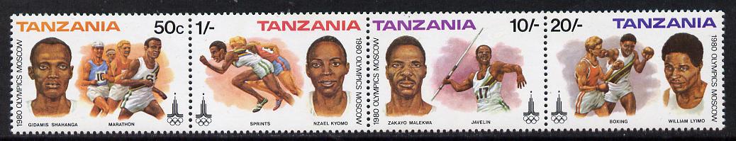 Tanzania 1980 Olympic Games strip of 4 unmounted mint SG 302a, stamps on sport    olympics