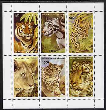 Batum 1996 Big Cats sheetlet containing complete set of 6 values unmounted mint, stamps on cats      animals