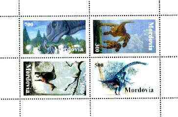 Mordovia Republic 1998 Dinosaurs perf sheetlet containing complete set of 4 values unmounted mint, stamps on dinosaurs
