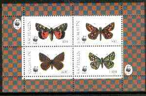Sakhalin Isle 1998 WWF - Butterflies perf sheetlet containing complete set of 4 values unmounted mint, stamps on wwf    butterflies, stamps on  wwf , stamps on 